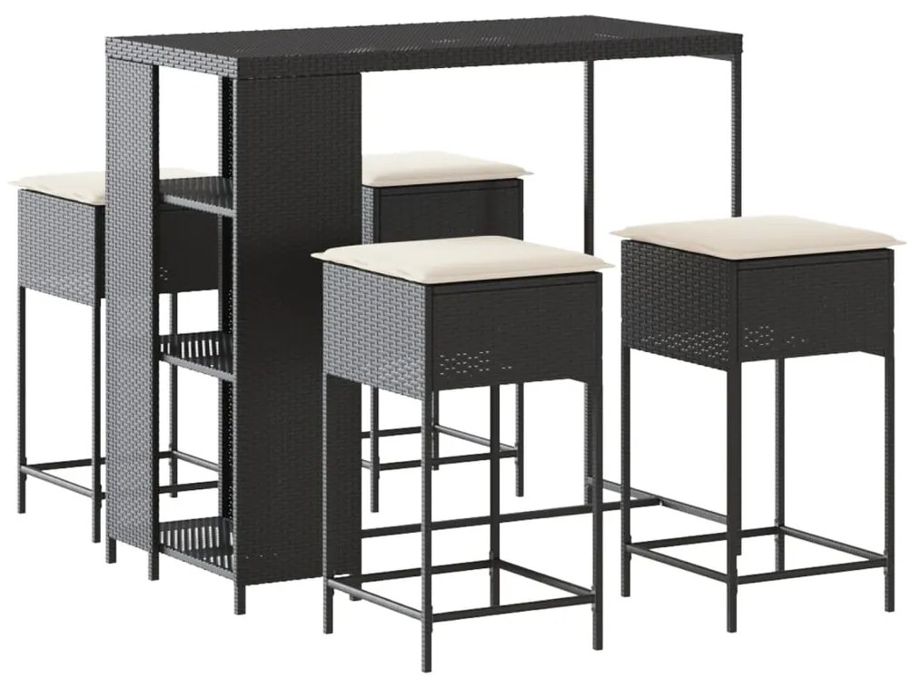 3261493 vidaXL Set mobilier bar de grădină cu perne, 5 piese, negru, poliratan