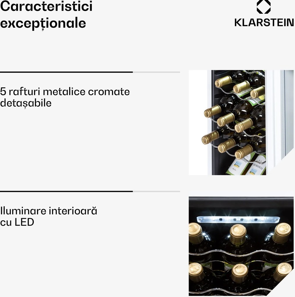 Klarstein Shiraz 18 Slim Uno, frigider pentru vin, 50 litri, 18 sticle, panou de control tactil, 5-18°C