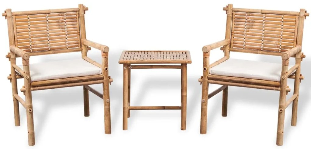vidaXL Set mobilier bistro cu perne, 3 piese, bambus