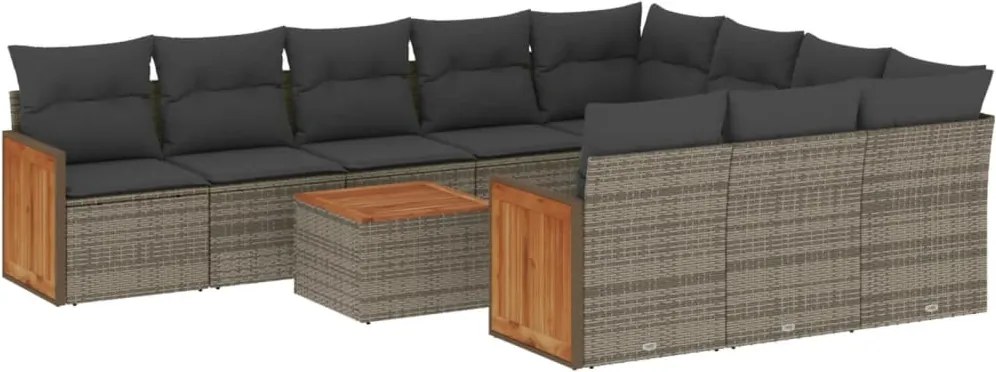 vidaXL Set canapele de grădină cu perne, 11 piese, gri, poliratan