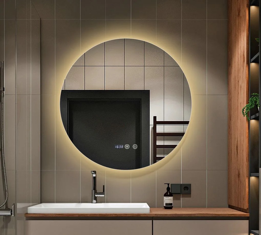 Oglindă Baie LED și Dezaburire Elit's Premium cu Senzor Touch, Lumina Rece, Caldă și Neutră, 70 cm, lumina ambientala spate