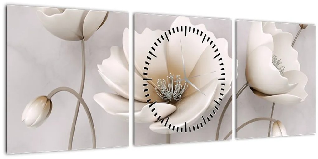 Tablou cu florile albe (cu ceas) (90x30 cm)