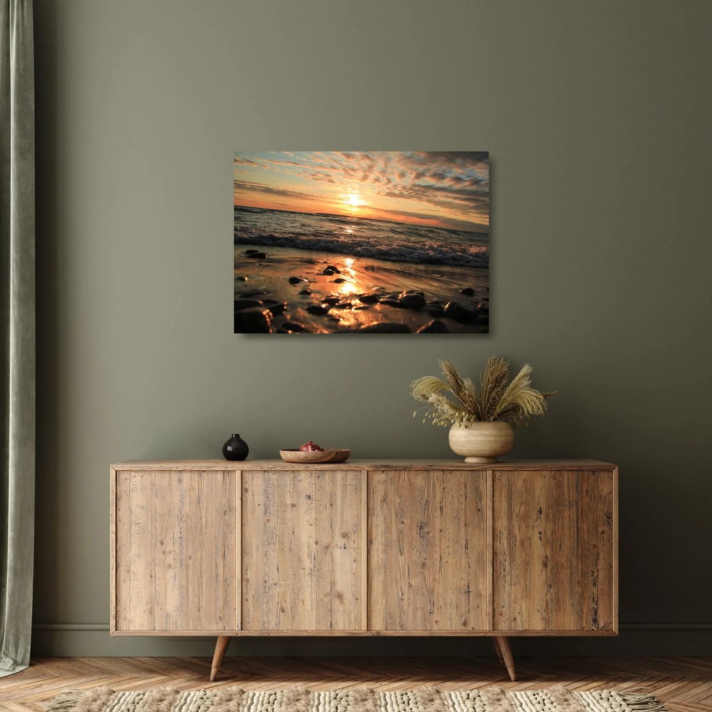 Tablou pe sticlă - Apus de soare, ocean (70x50 cm)