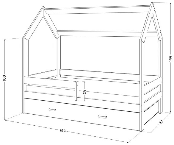 Pat pentru copii Casuta D3 pin 80x160 cm lemn de pin Saltele: fără saltea, Cutie depozitare pat: Cu sertar Alb, Somiera pat: Cu lamele curbate