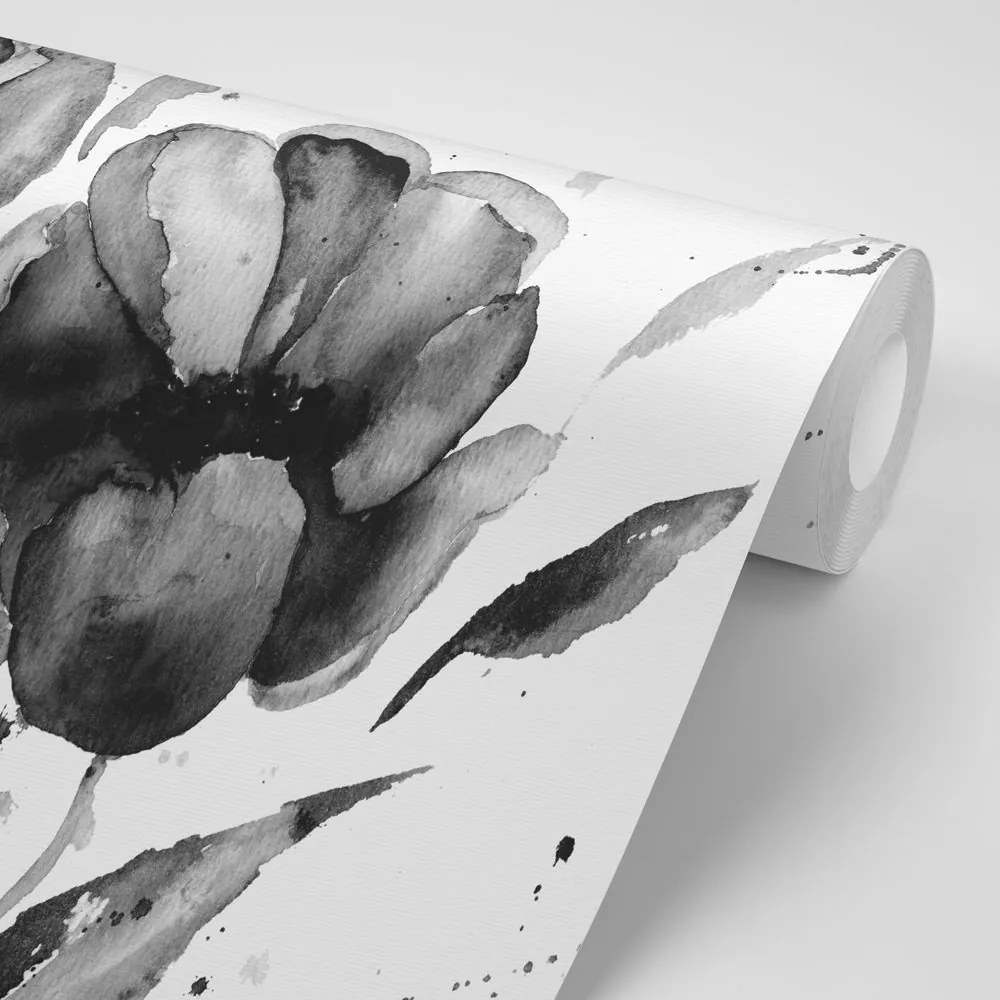 Tapet lalele în design interesant în alb-negru