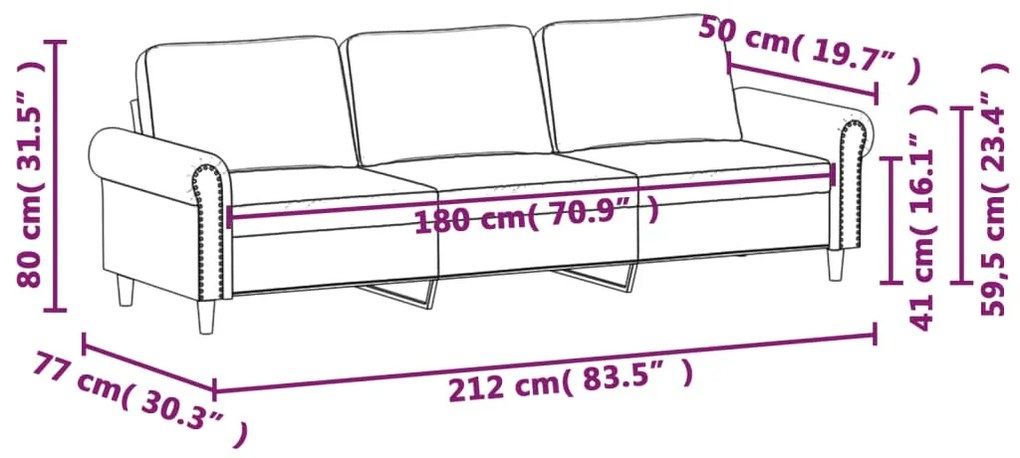 Canapea cu 3 locuri, rosu vin, 180 cm, material catifea Bordo, 212 x 77 x 80 cm