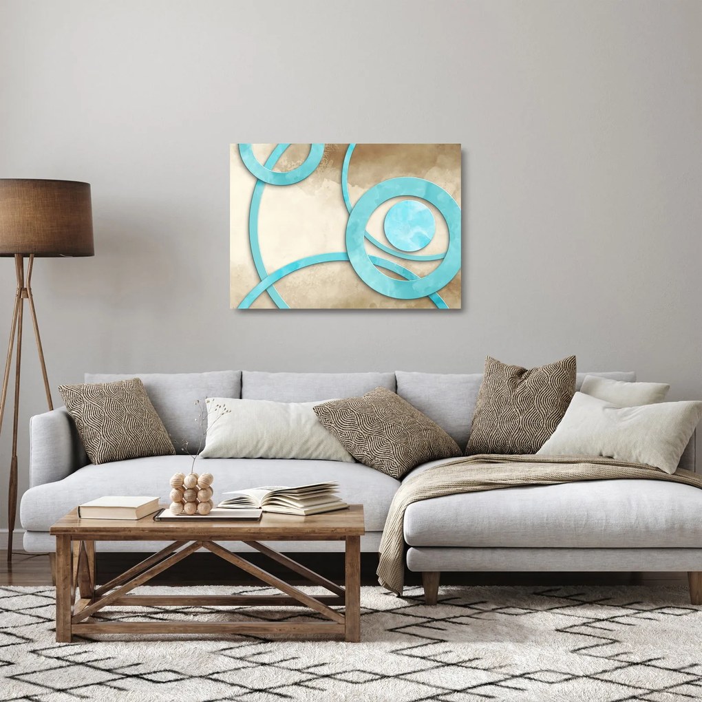 Tablou pe sticlă - Cercuri albastre acvarelă (70x50 cm)
