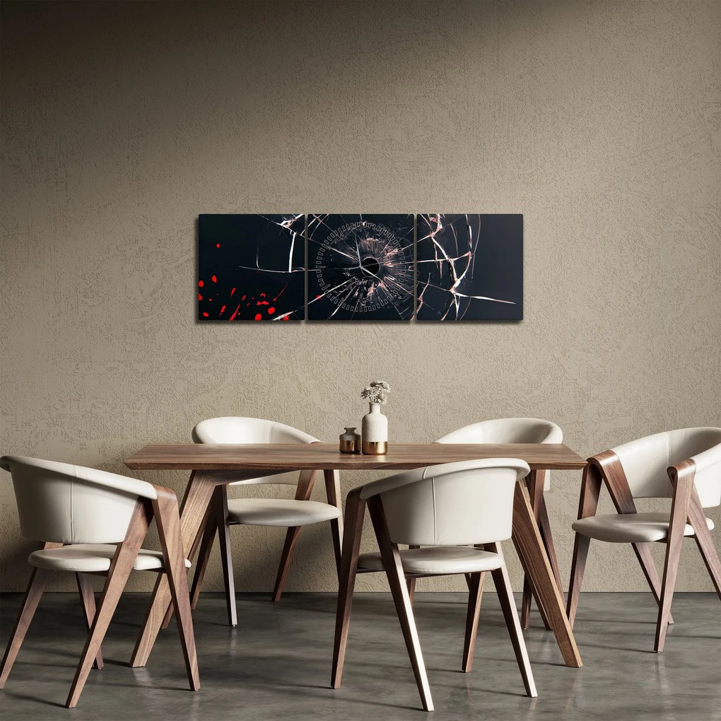 Tablou abstract - sticla spartă (cu ceas) (90x30 cm)