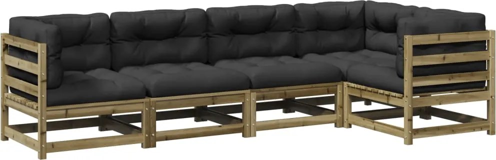 vidaXL Set mobilier de grădină cu perne, 5 piese, lemn de pin tratat