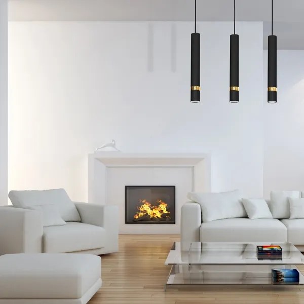 Lustră suspendată pe cablu JOKER, 3x GU10, 25 W, 230 V, negru/auriu