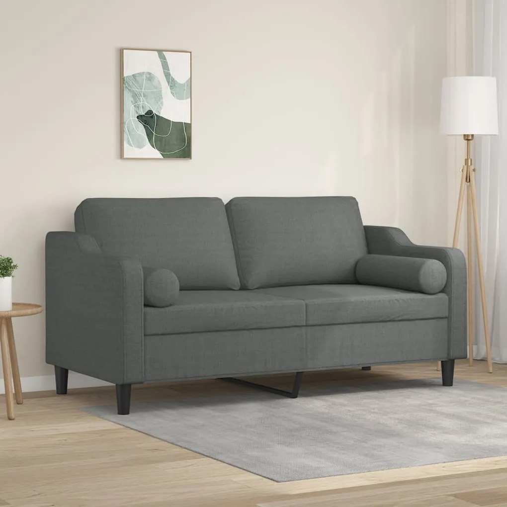 Canapea cu 2 locuri cu pernute, gri inchis, 140 cm, textil