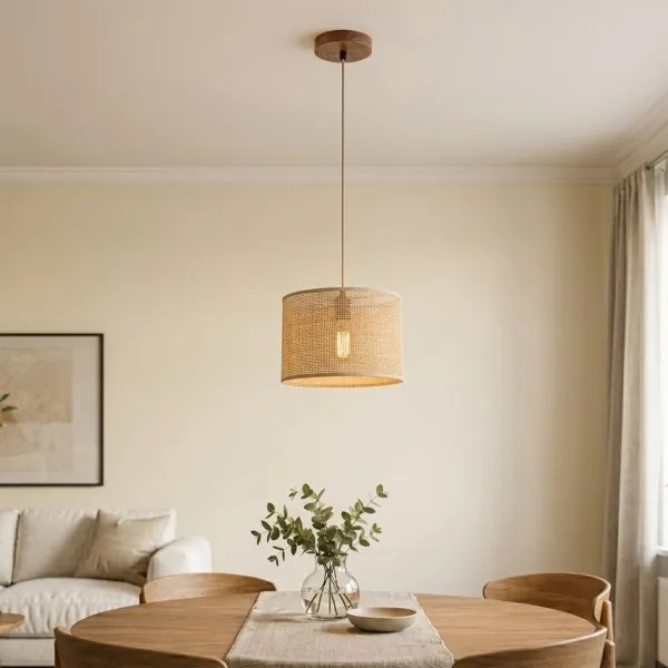 Lustră suspendată pe cablu AIDA 1xE27/15W/230V Ø 25 cm, stejar/rafie