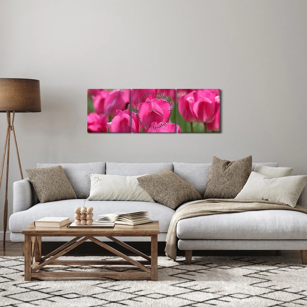 Tablou - Lalele roz (cu ceas) (90x30 cm)
