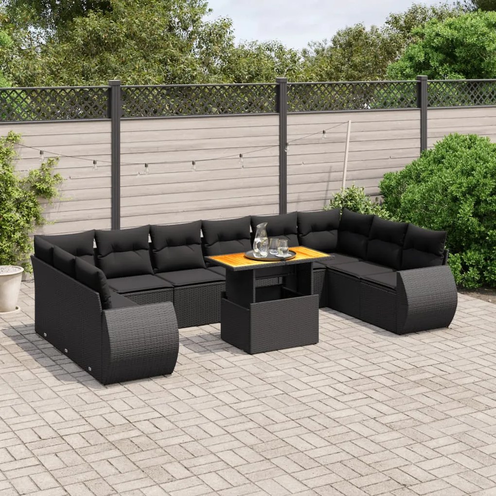 vidaXL Set canapele de grădină cu perne, 11 piese, negru, poliratan