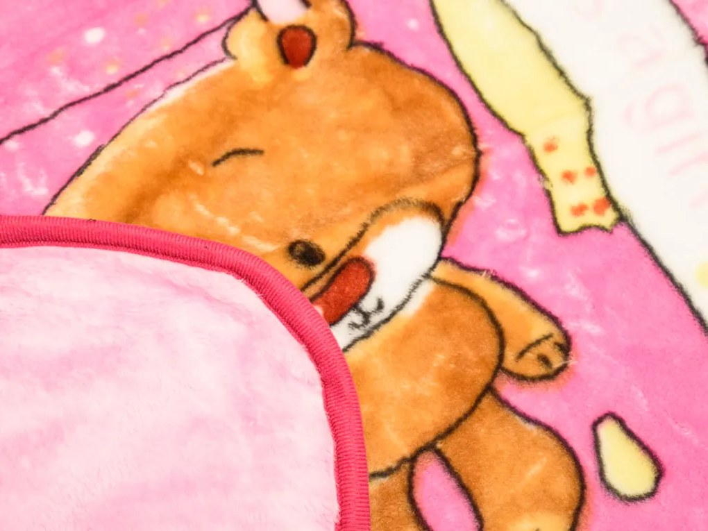 Patura roz din acril pentru copii, WET TEDDY, 80x110 cm