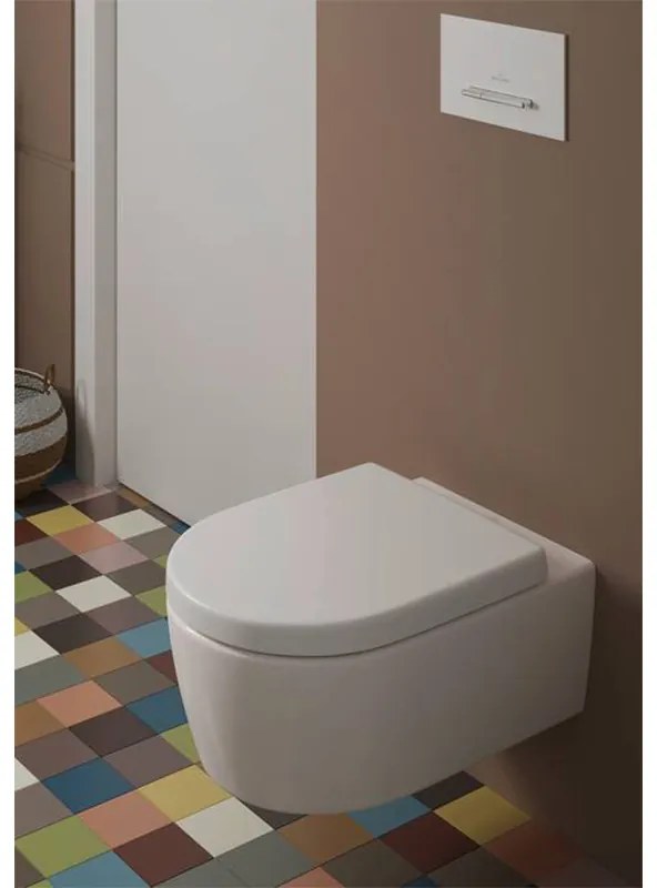 Set vas wc suspendat, Villeroy & Boch, Avento, direct flush, cu capac soft close, alb alpin