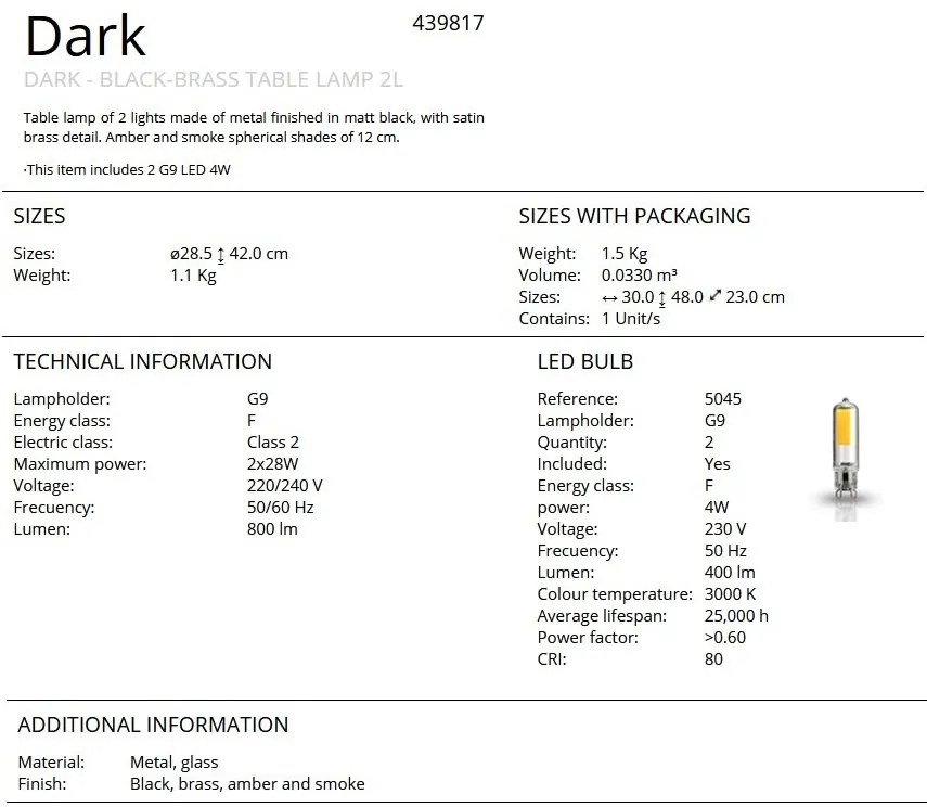 Veioza, Lampa de masa design modern Dark 2L