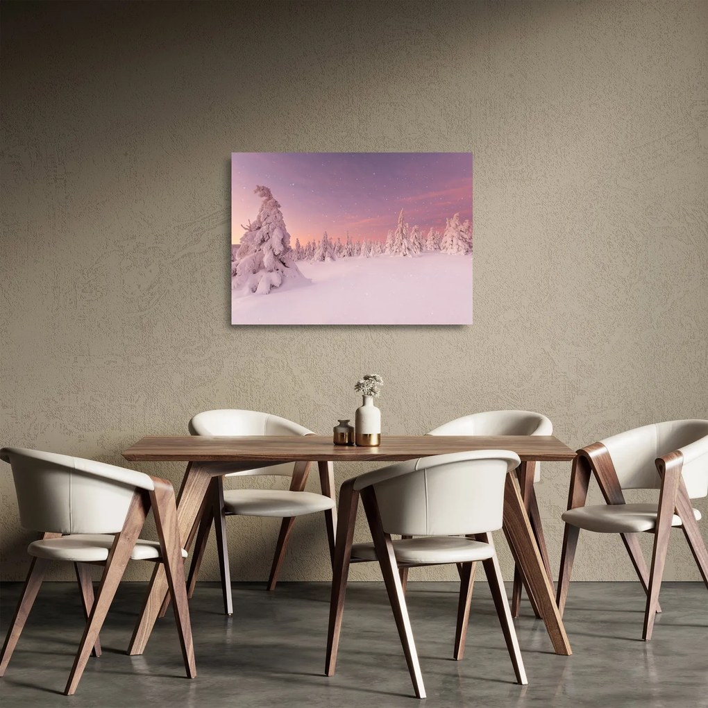 Tablou pe sticlă - Copaci sub așternut de zăpadă (70x50 cm)