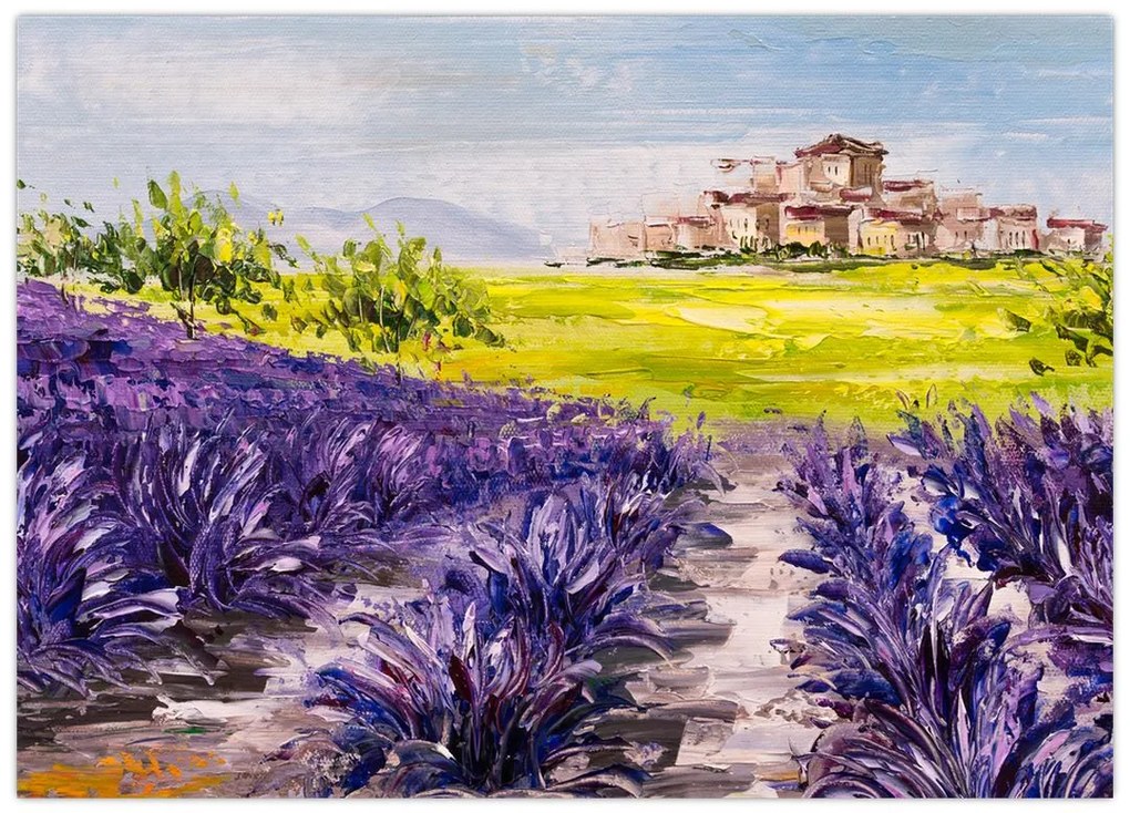 Tablou pe sticlă - Provence, Franța, pictură în ulei (70x50 cm)
