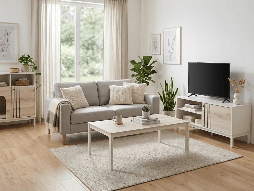 Comoda FROST 100x90 cm alba, decor stejar alpin