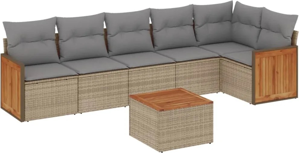 vidaXL Set canapele de grădină, 7 piese, cu perne, bej, poliratan