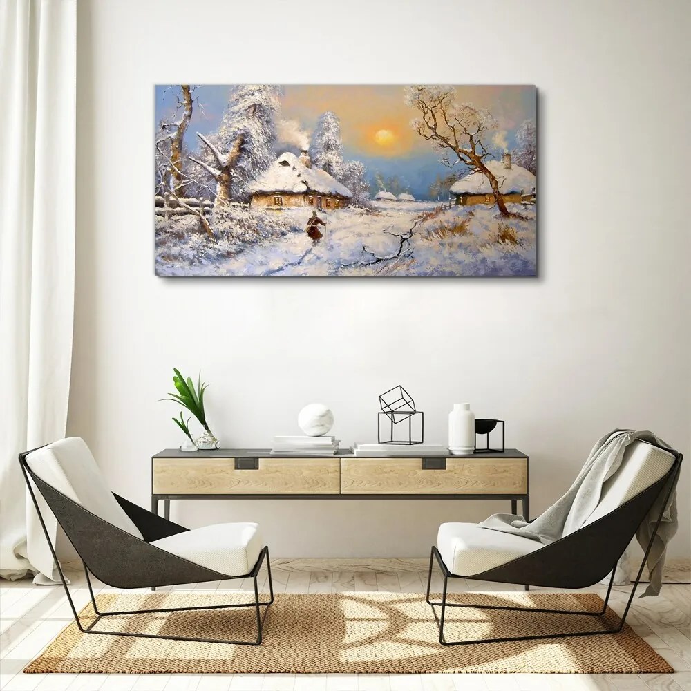 Tablou canvas Cabana Satului Zăpadă de iarnă