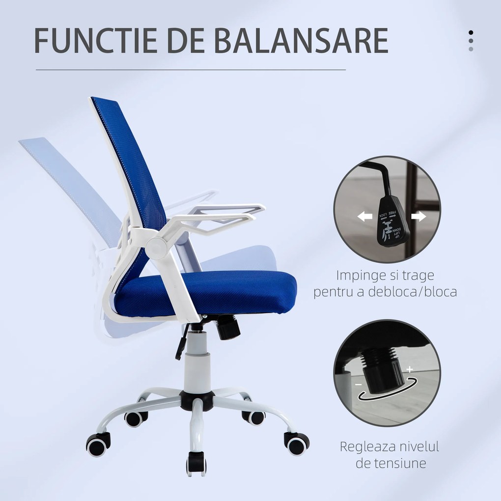 Scaun de Birou Ergonomic cu Cotiere si Suport Lombar, Fotoliu Birou Pivotant si Inaltime Reglabila din Tesatura Albastra Vinsetto | Aosom Romania