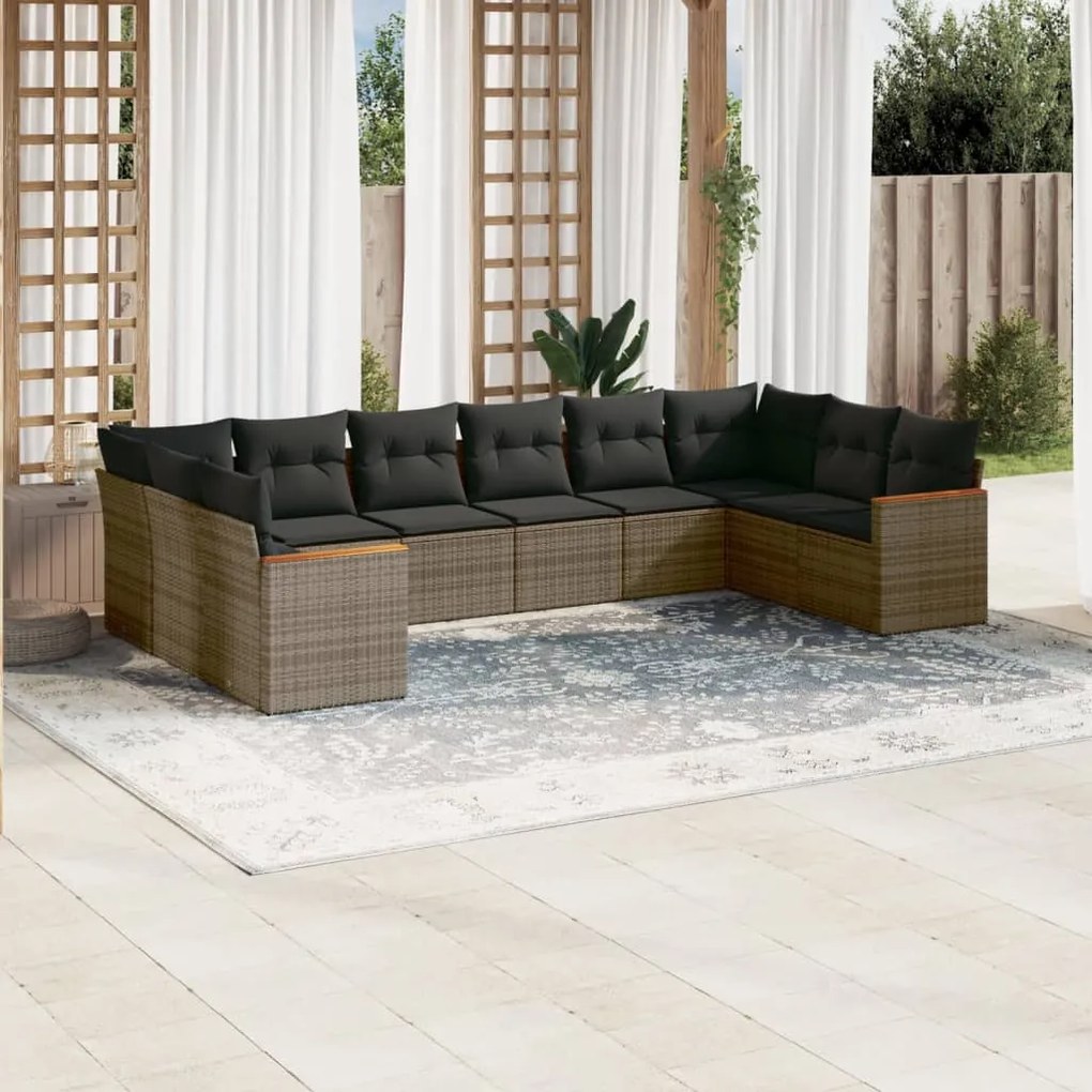 3258728 vidaXL Set mobilier de grădină cu perne, 10 piese, gri, poliratan