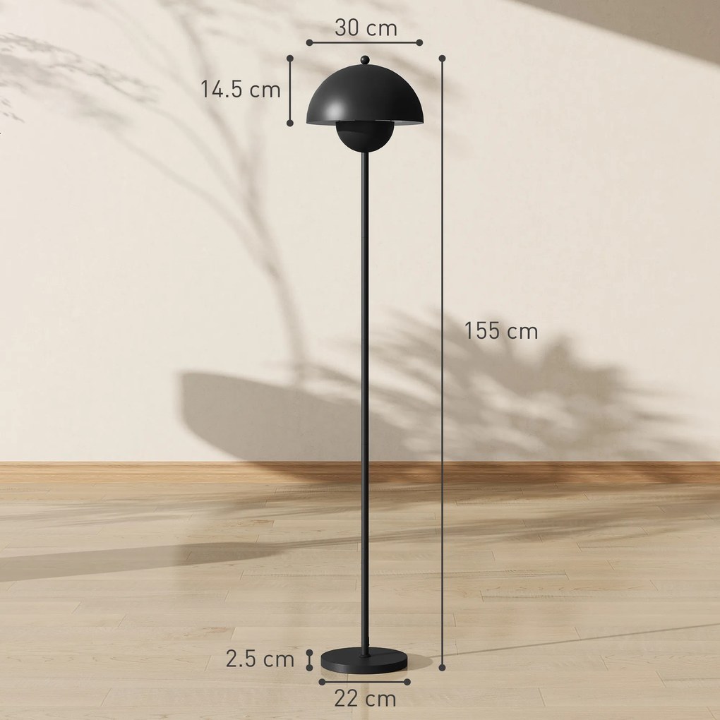 HOMCOM Lampă de podea pentru living modernă cu abajur în formă de cupă Comutator la picior Soclu E27 Fără bec Ø30x155 cm Negru | Aosom Romania