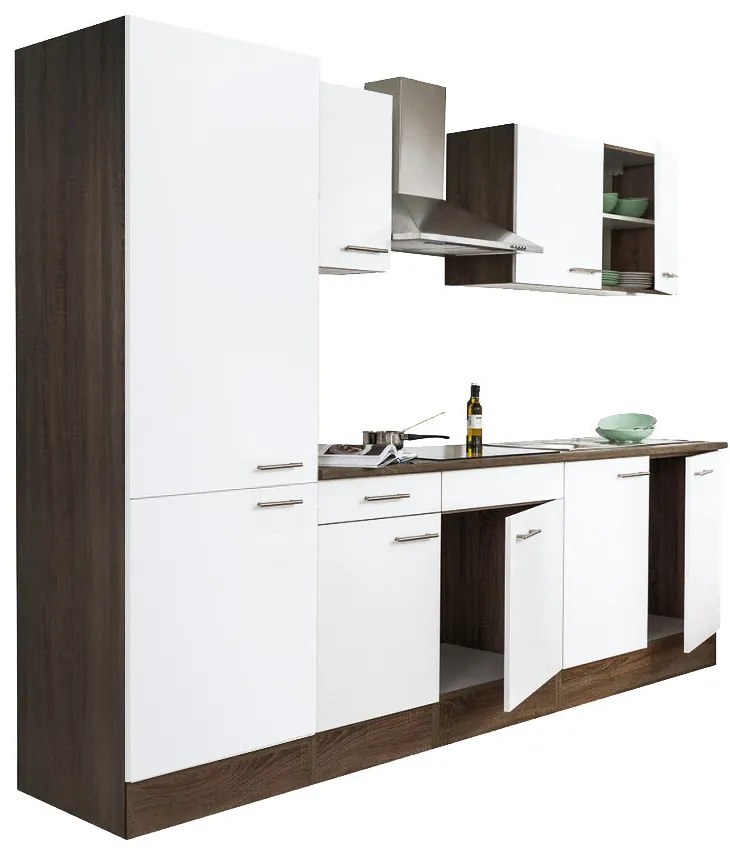 Mobilier de bucătărie Yorki 270, corp din stejar Yorki, față alb satinat, dulap cu raft