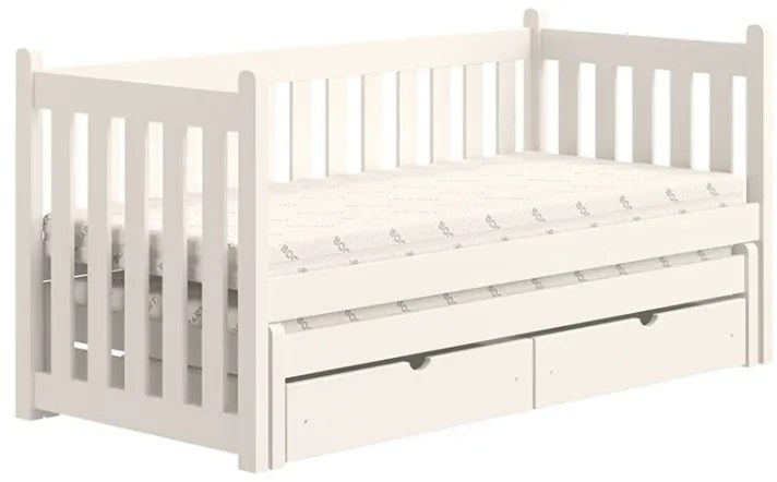 Pat copii retractabil cu sertare Swen 80x180 - alb