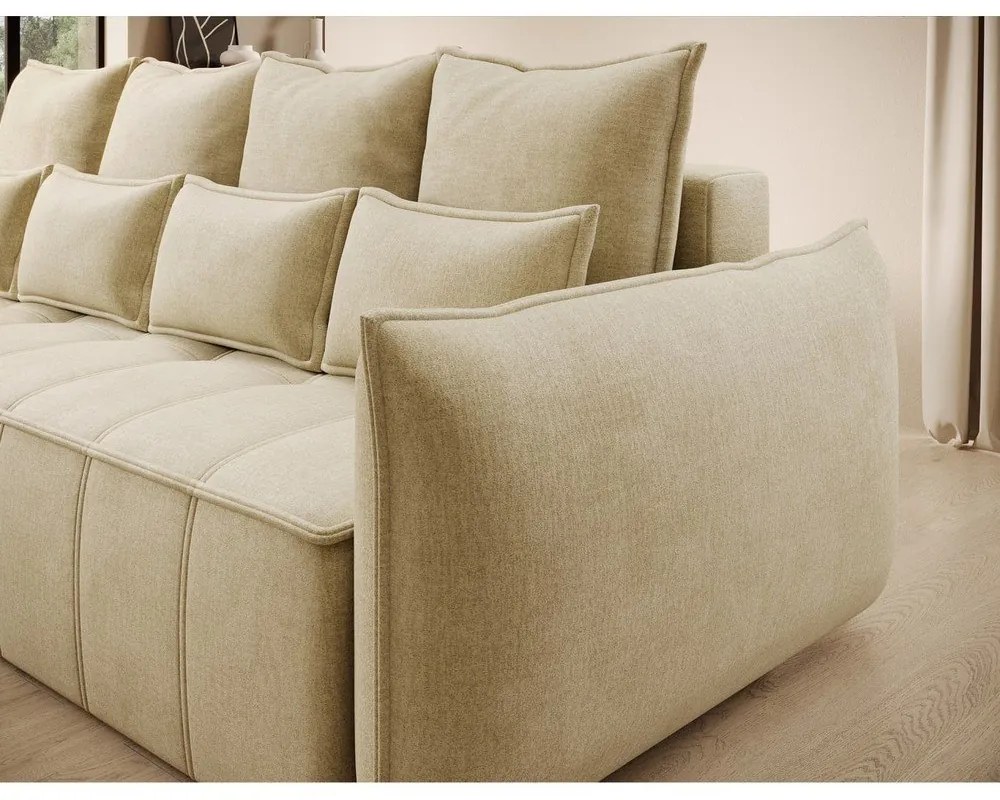 Canapea bej extensibilă/cu spațiu de depozitare cu tapițerie din catifea 242 cm Weltton – ELTAP