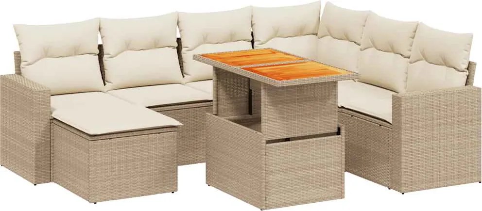 vidaXL Set canapele de grădină, 8 piese, cu perne, bej, poliratan