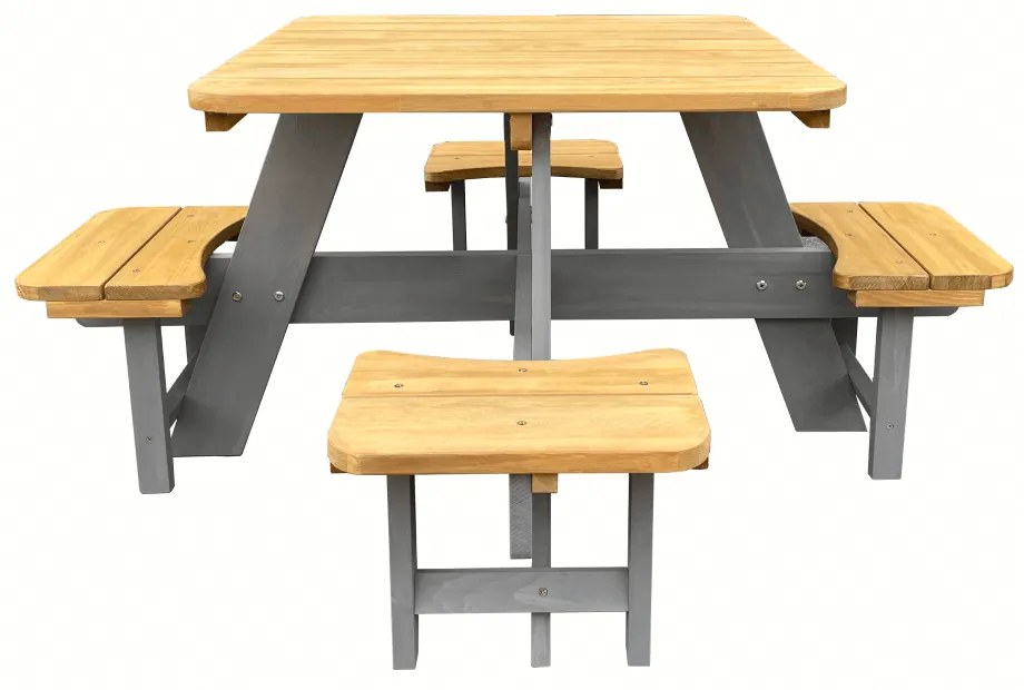 Set mobilier de grădină pentru copii, realizat din lemn, maro / gri, PIKIO