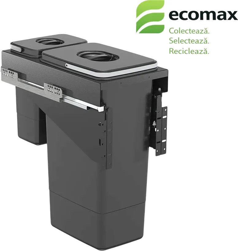 Cos gunoi incorporabil Ecomax Front 30, cu extragere automata, colectare selectiva, gri antracit, 1 x 26 l + 1 x 7 l H:530 mm, L:260 mm,:A: 480 mm,