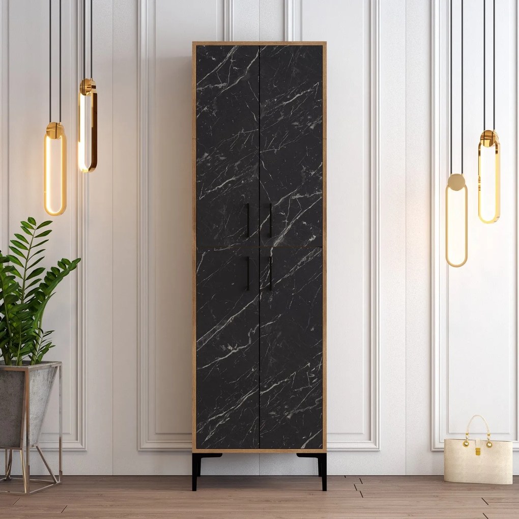 Comodă pentru pantofi Berlin A - Walnut, Black Marble