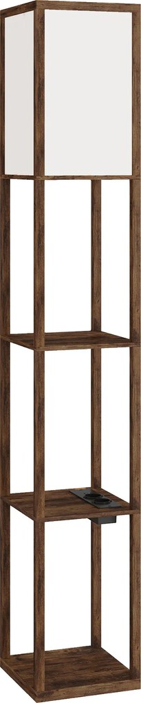 Lampă de Podea HOMCOM LED cu Rafturi, Lampă Modernă cu Comutator cu Pedală și Porturi USB, Temperatură Reglabilă a Luminii pentru Living, Dormitor, Maro | Aosom Romania