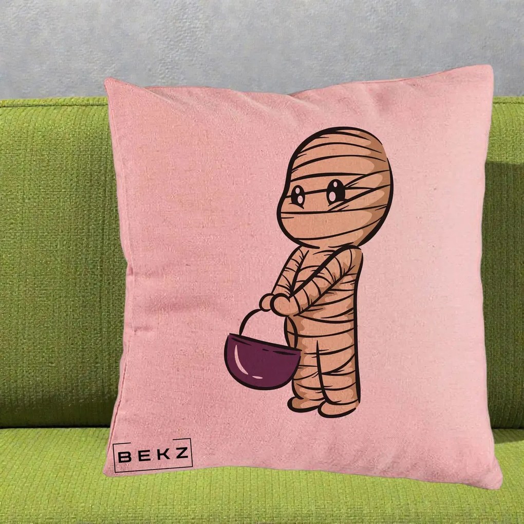 Perna Decorativa Halloween Mummy Kawaii cu Cos, 40x40 cm, Roz, Husa Detasabila, Perna Inclusa, BEKZ®