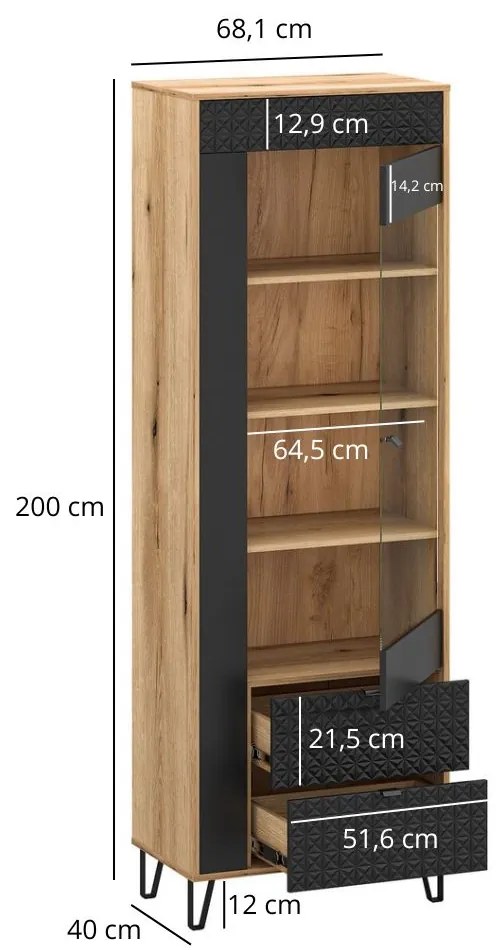Vitrină Botones 1 (stejar evoke + negru) . 1116768