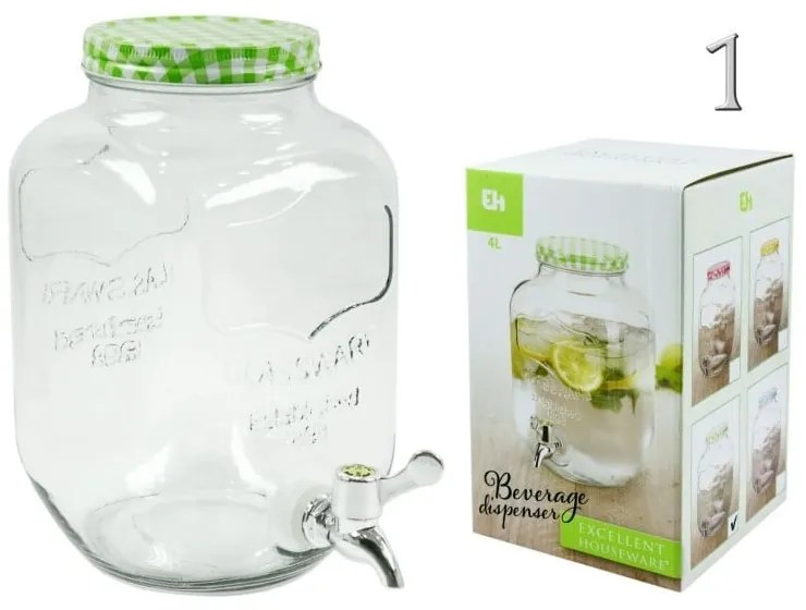 Borcan dispenser limonada, verde, sticla, 4 litri