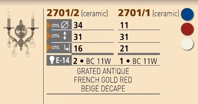 Aplica de perete LUX fabricat manual,cristal Asfour, ceramica Celia 2701/2 Bejorama