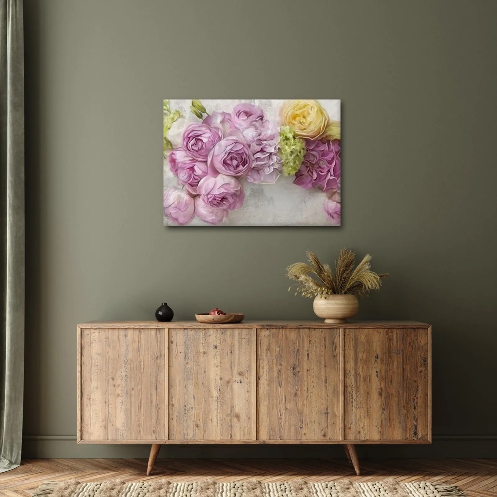 Tablou - Flori pe perete culorile pastel (70x50 cm)