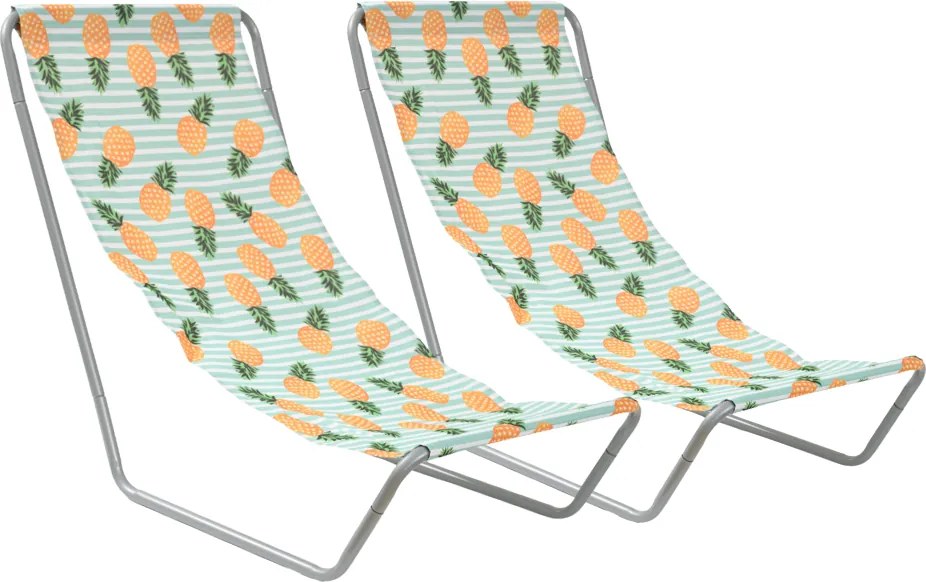Set de 2 sezlonguri de plaja pliabile SAND PINEAPPLE, colorate
