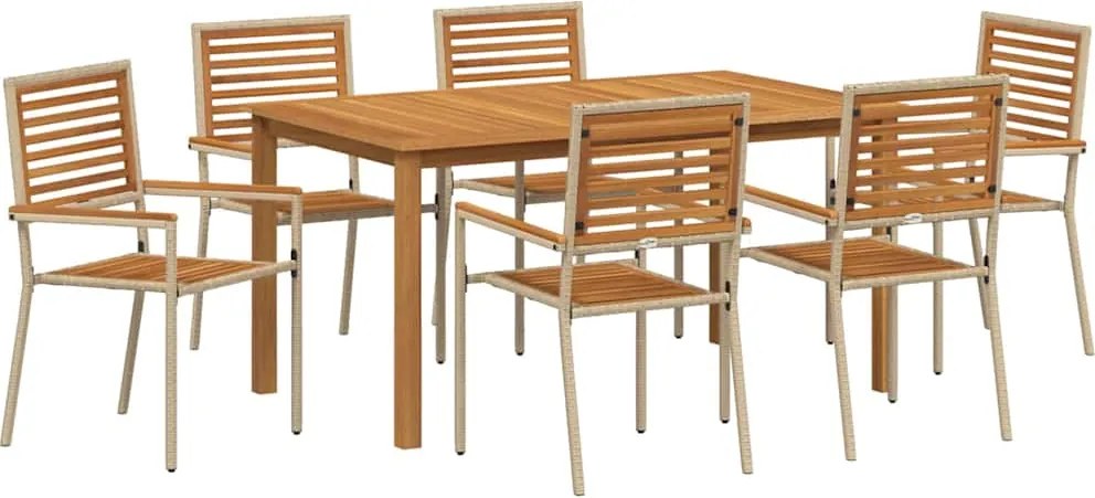 vidaXL Set de masă pentru grădină 7 pcs Bej Lemn Solid de Acacia