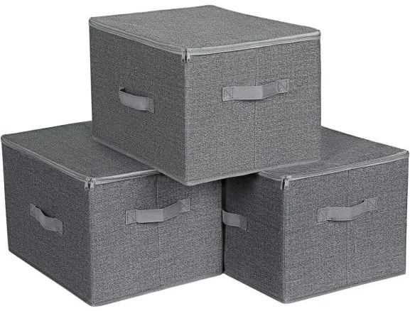 Cutii De Depozitare Cu Capace, Pliabile Cu Manere, Gri, 40 Cm