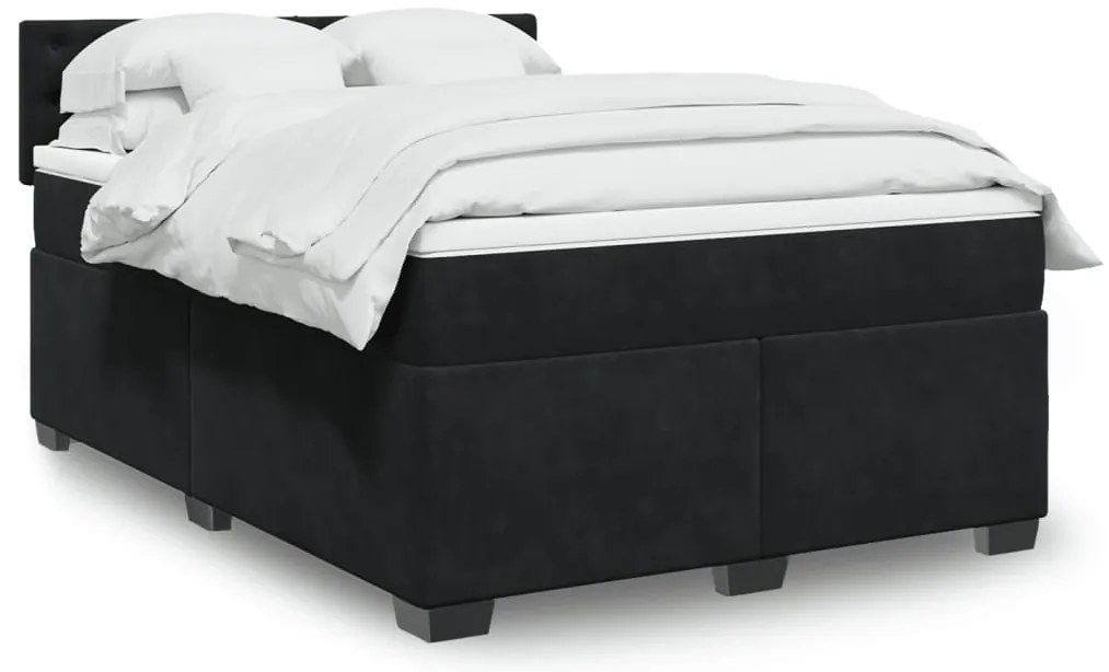 vidaXL Pat box spring cu saltea, negru, 140x190 cm, catifea