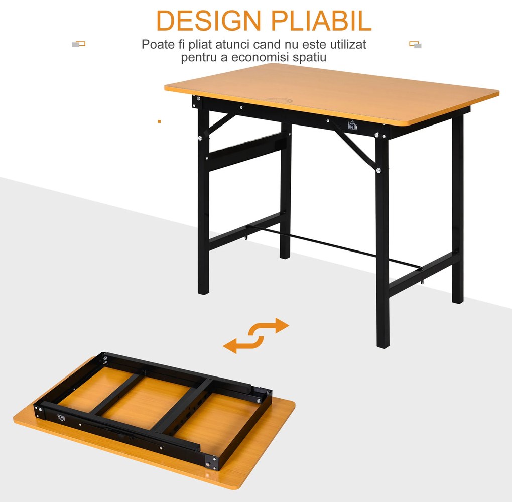 HOMCOM Masa de lucru pliabila cu rigla rapotor cadru din otel rezistent galben negru Sarcina maxima 100kg 100 x 60 x 75.5 cm