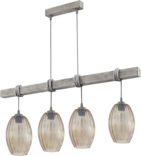 Brilagi - Candelabru suspendat pe cablu WOOD GLASS 4xE27/60W/230V pin/gri/maro fumuriu