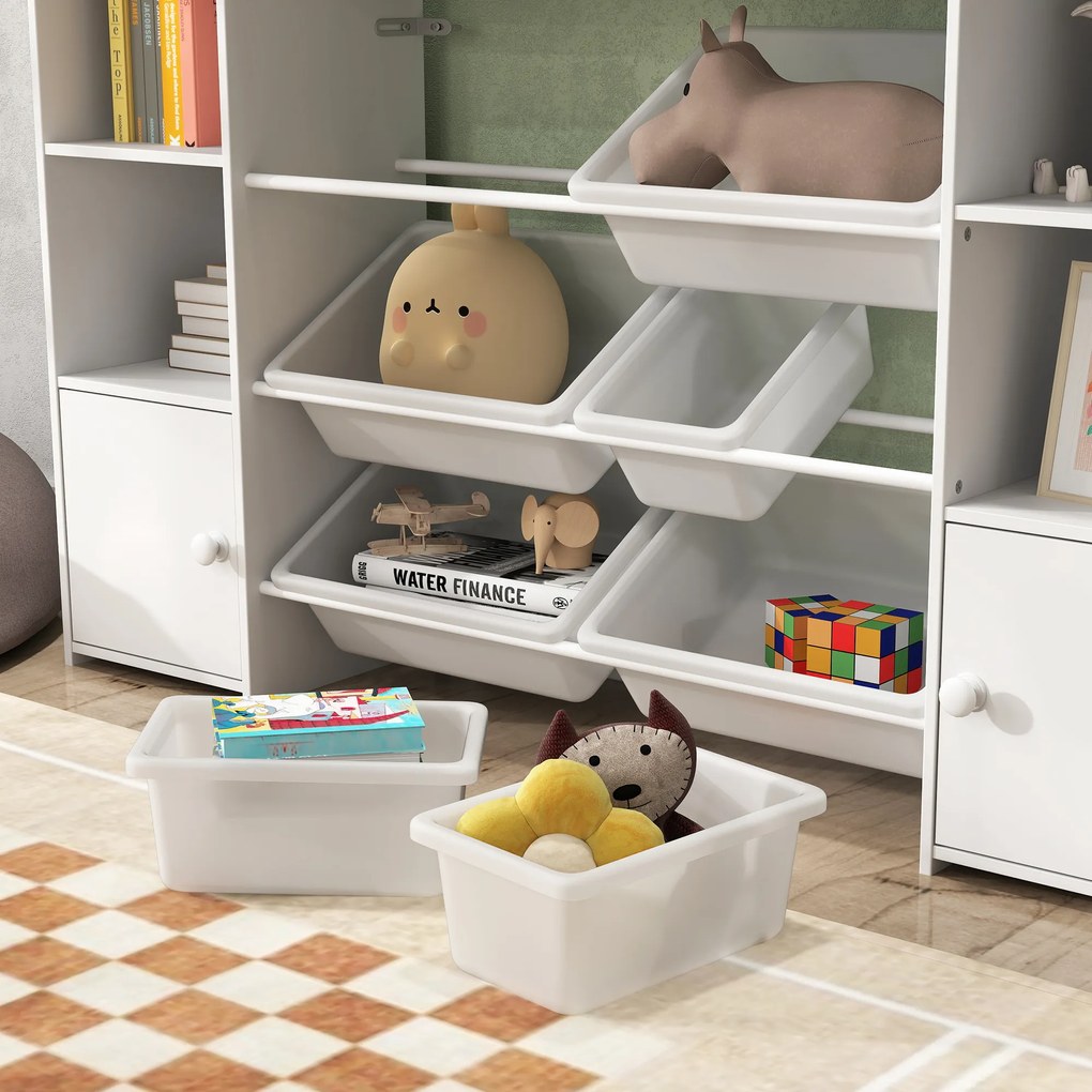 AIYAPLAY Dulap pentru jucării pentru copii cu 8 recipiente detașabile și dulapuri, 140x30x90 cm, alb | Aosom Romania