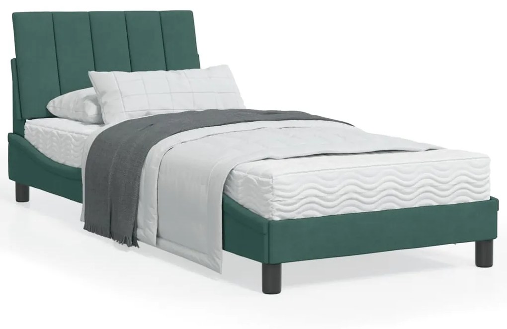 3207822 vidaXL Cadru de pat cu tăblie, verde închis, 90x190 cm, catifea